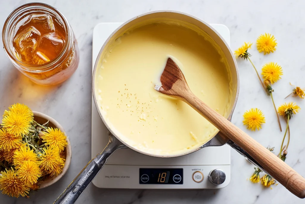 Dandelion Honey Ice Cream Cooking the Custard Base