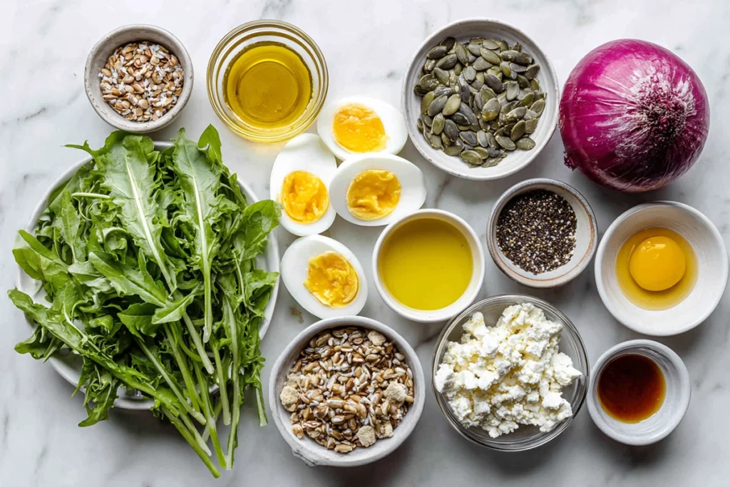 Delicious And Nutritious Dandelion Salad Recipe Ingredients Flat Lay