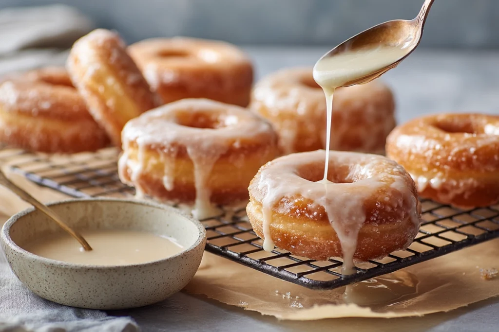 Homemade Glazed Doughnuts Glazing and Cooling