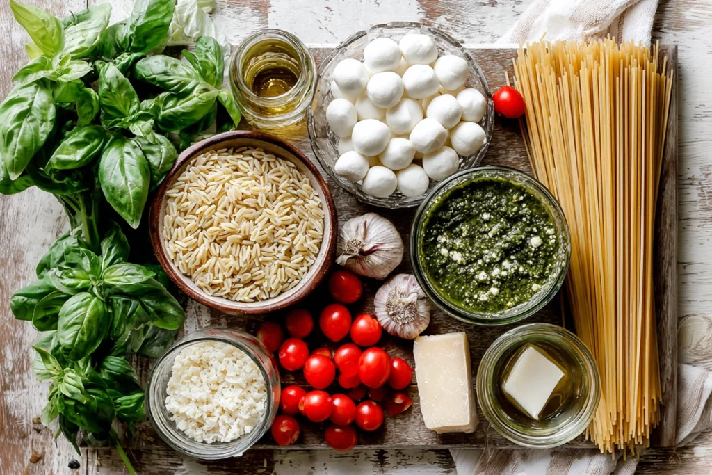 One Pan Caprese Pesto Orzo Bake Recipe