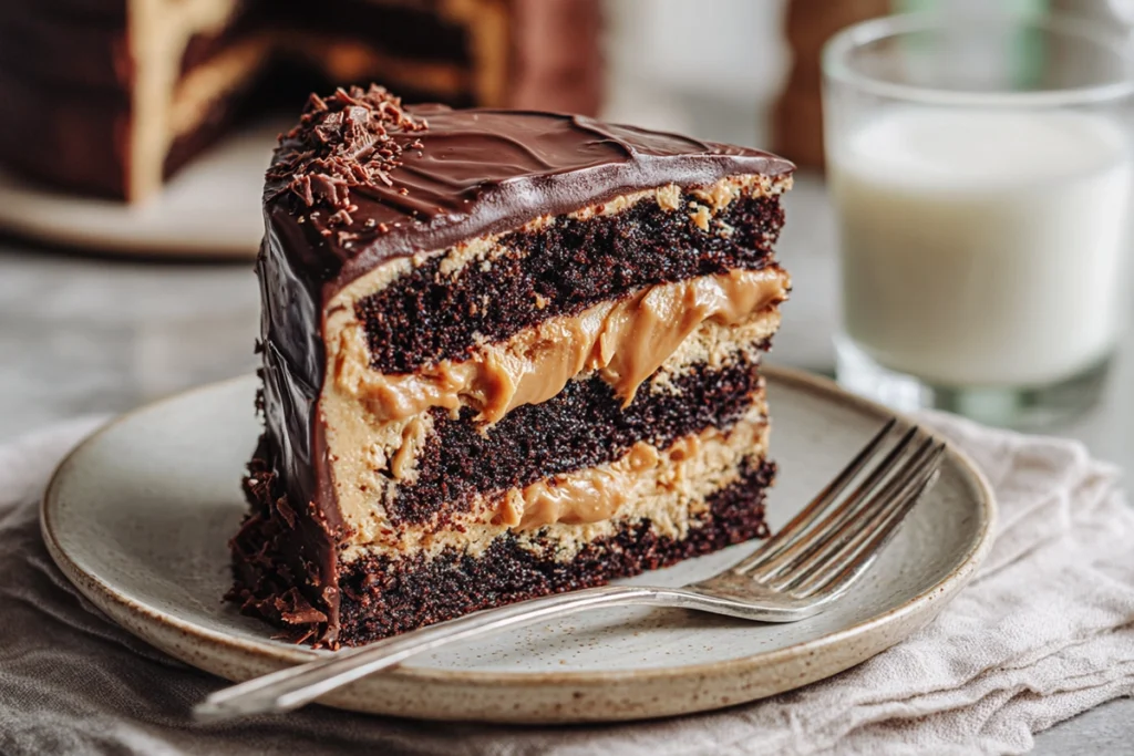Peanut Butter Chocolate Layer CakeServing Slice of Cake