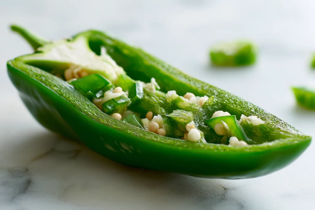 Poblano pepper cut into a boat shape for stuffing