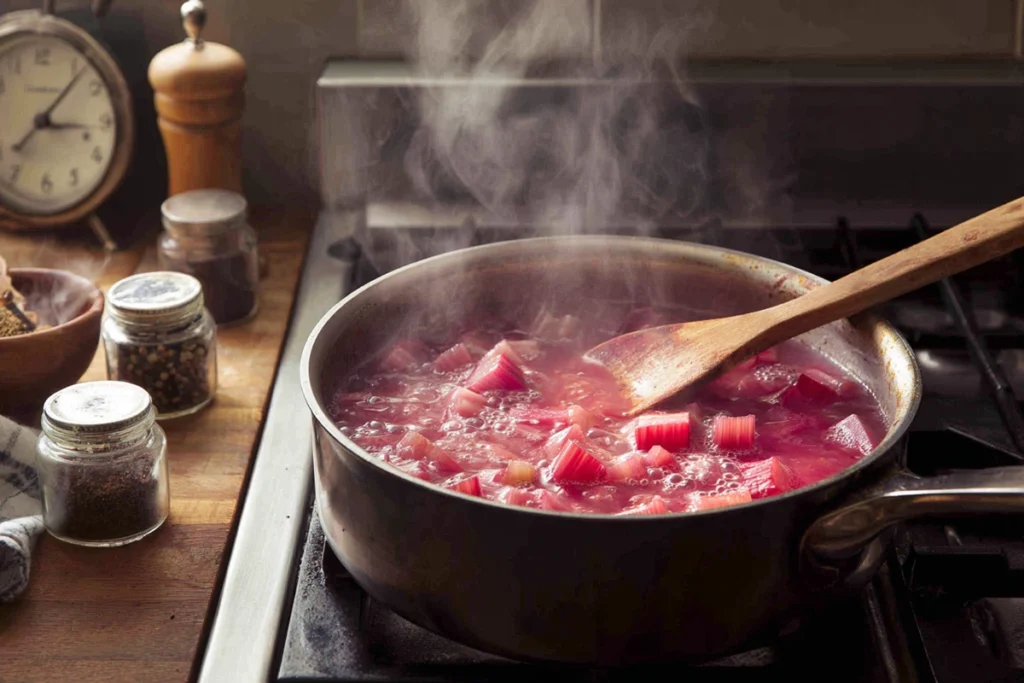 Rhubarb Sauc Cooking Rhubarb Sauce on the Stove