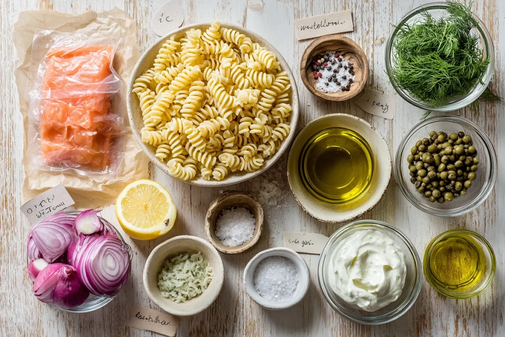 Smoked Salmon Pasta Salad Recipe Ingredients Shot