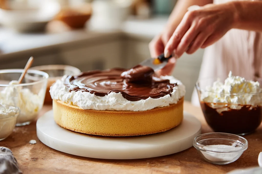 S'mores Cake Cake Assembly Process