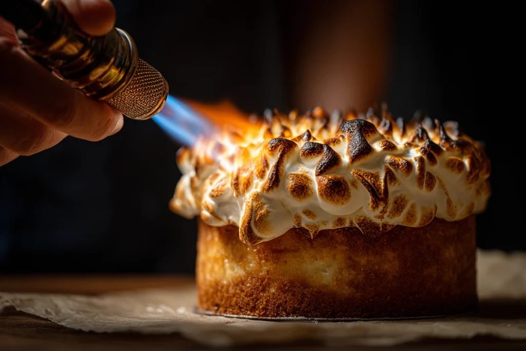 S'mores Cake Toasting the Marshmallow
