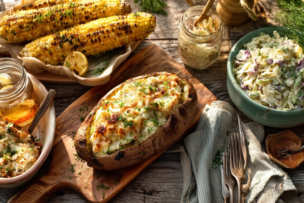 Southern-Style Seafood Stuffed Potatoes Served with Southern Sides