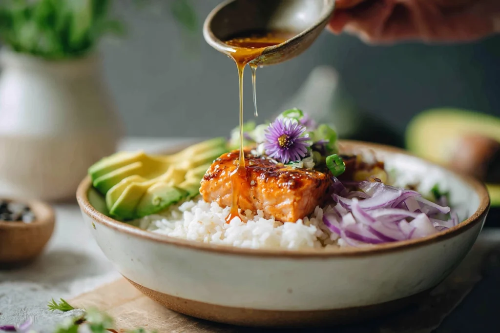 Spicy Chipotle Honey Salmon Bowls Recipe Bowl Assembly Process