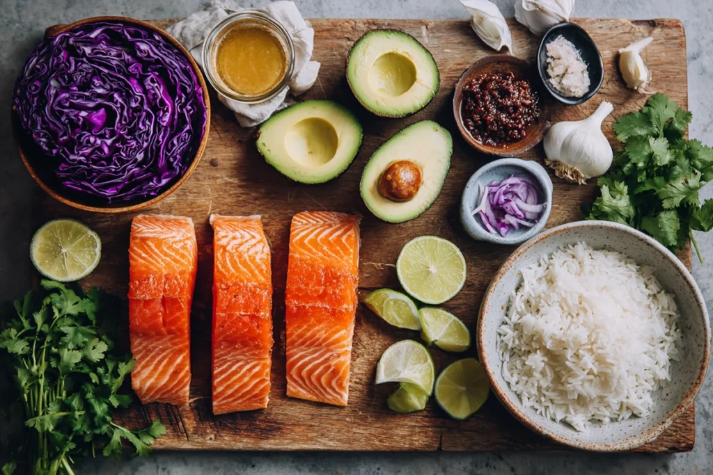 Spicy Chipotle Honey Salmon Bowls Recipe Ingredients Image