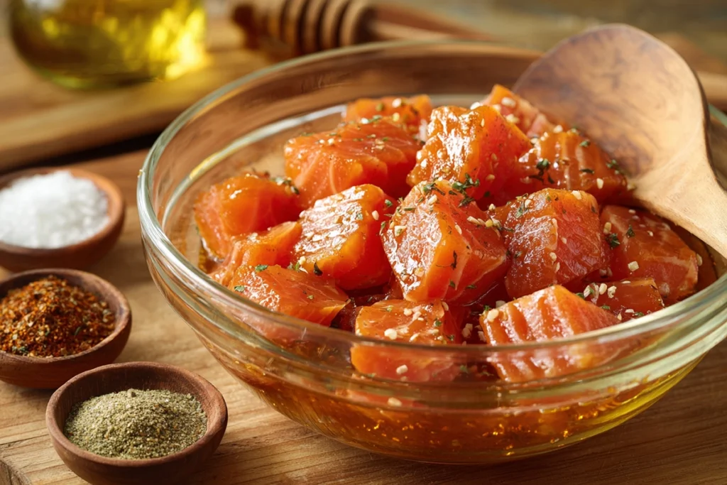Spicy Chipotle Honey Salmon Bowls Recipe Marinating the Salmon