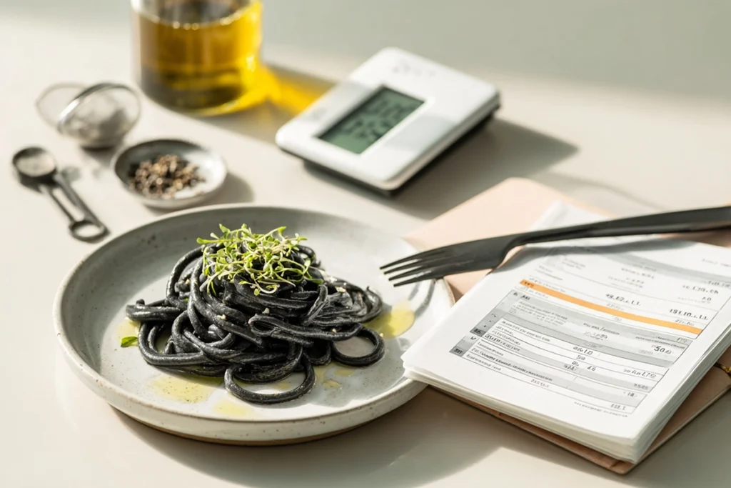 Squid Ink Pasta Nutritional Highlight Scene
