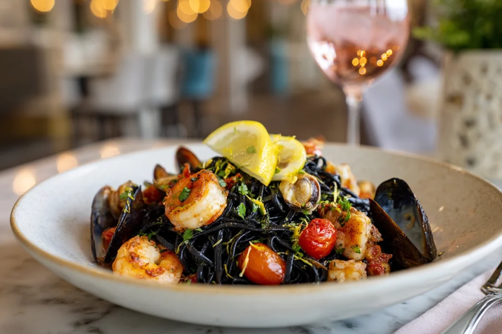 Squid Ink Pasta Squid Ink Pasta with Seafood Medley