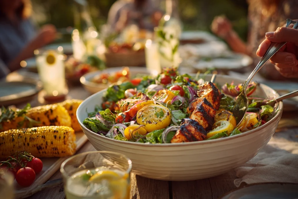 Watermelon Cucumber Feta SaladServing Suggestion at BBQ