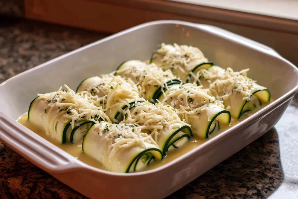 Zucchini Chicken Alfredo Roll UpBefore Baking
