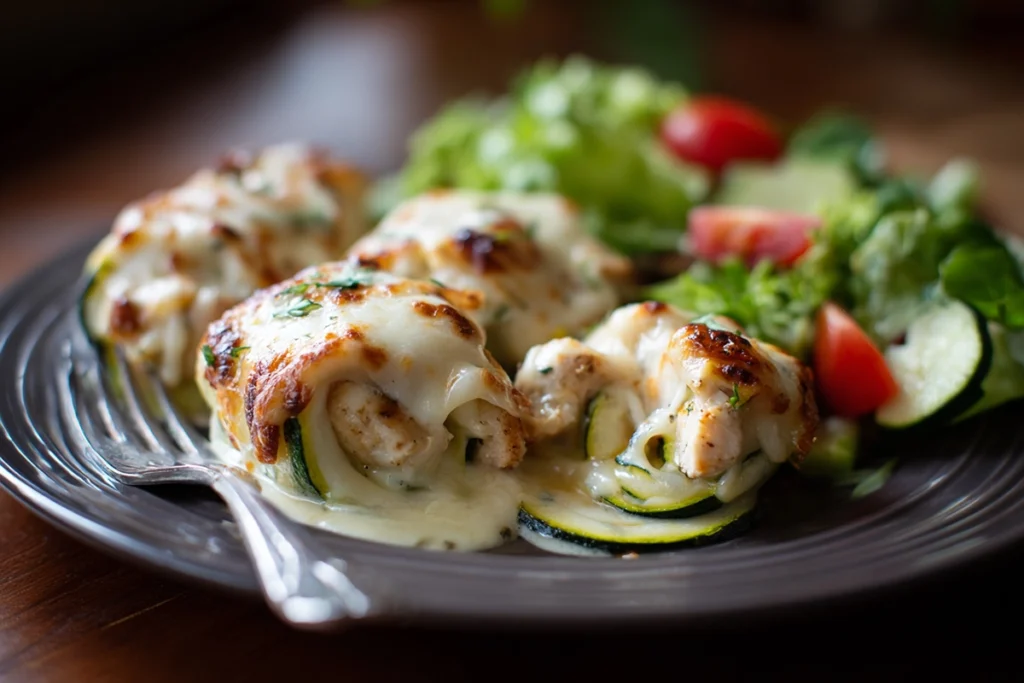 Zucchini Chicken Alfredo Roll UpServed Plate
