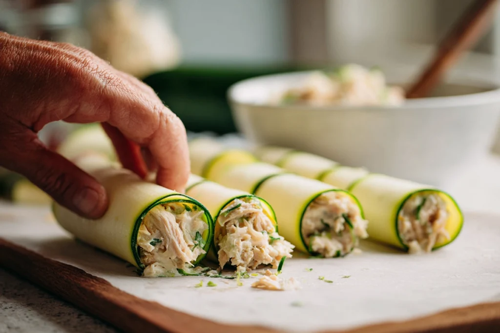 Zucchini Chicken Alfredo Roll UpStep-by-Step Assembly