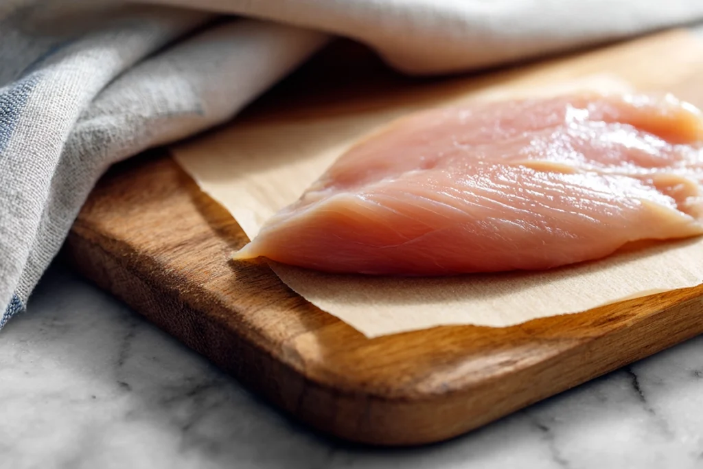 Chicken breast pounded to even thickness for baked chicken