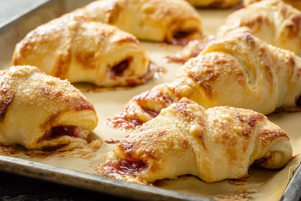 Baked strawberry cheesecake rolls fresh from the oven