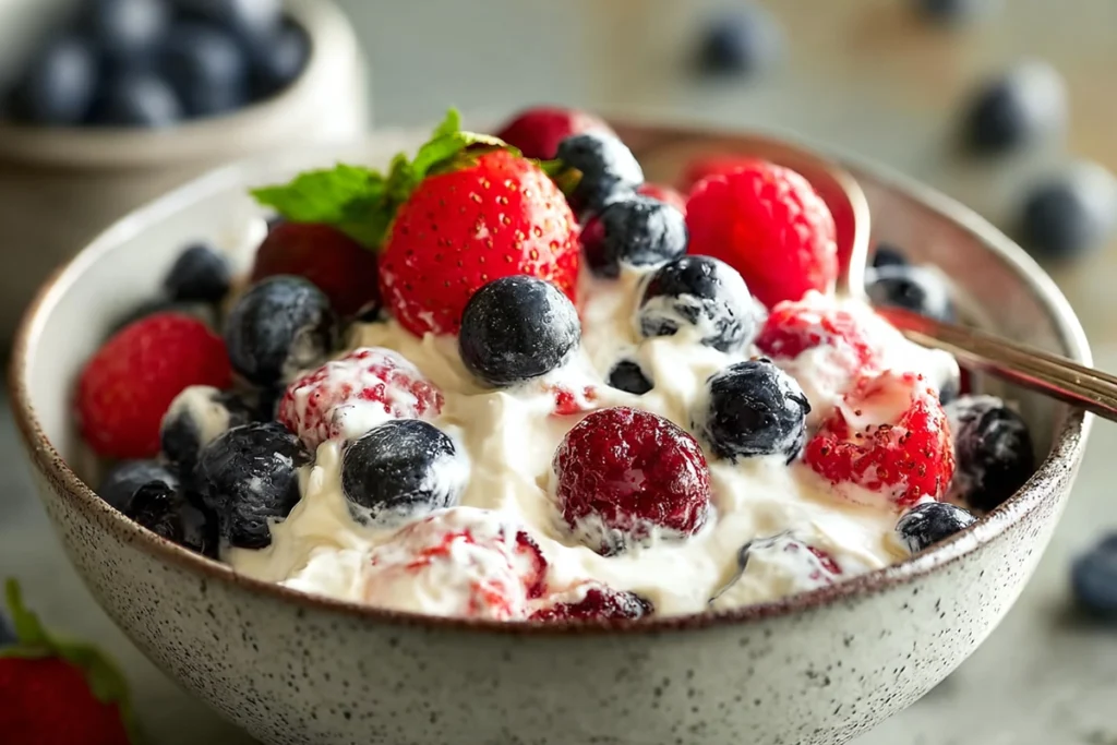 berry cheesecake salad ready to serve at home