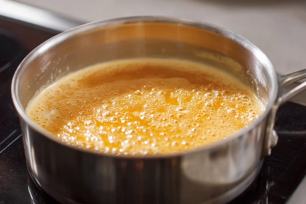 boiling sugar and evaporated milk for german chocolate fudge