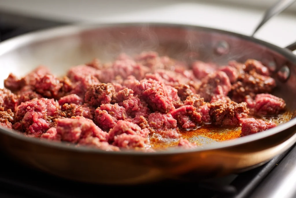 Browning ground beef for Philly cheese steak sloppy joes