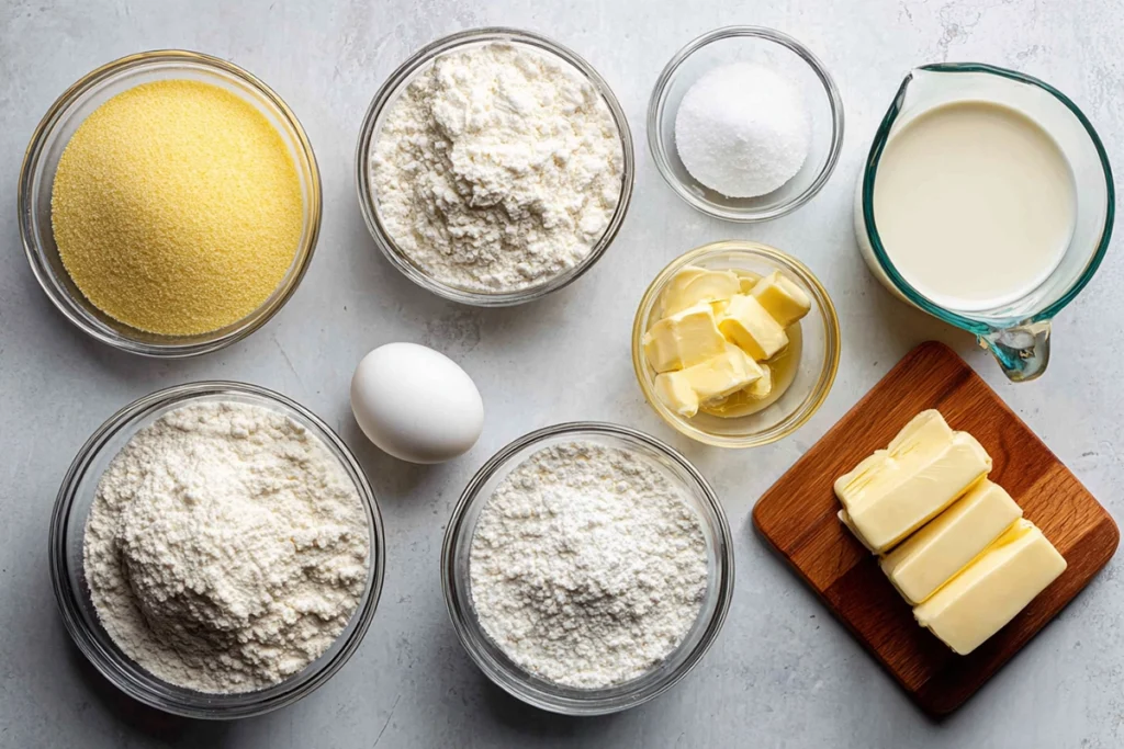 Buttermilk Cornbread That Feels Like Home Every Time 6 ingredients for homemade buttermilk cornbread measured and ready