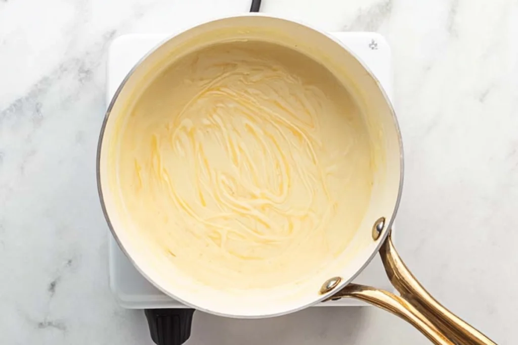 Cheddar melting smoothly into cheese dip for pretzels