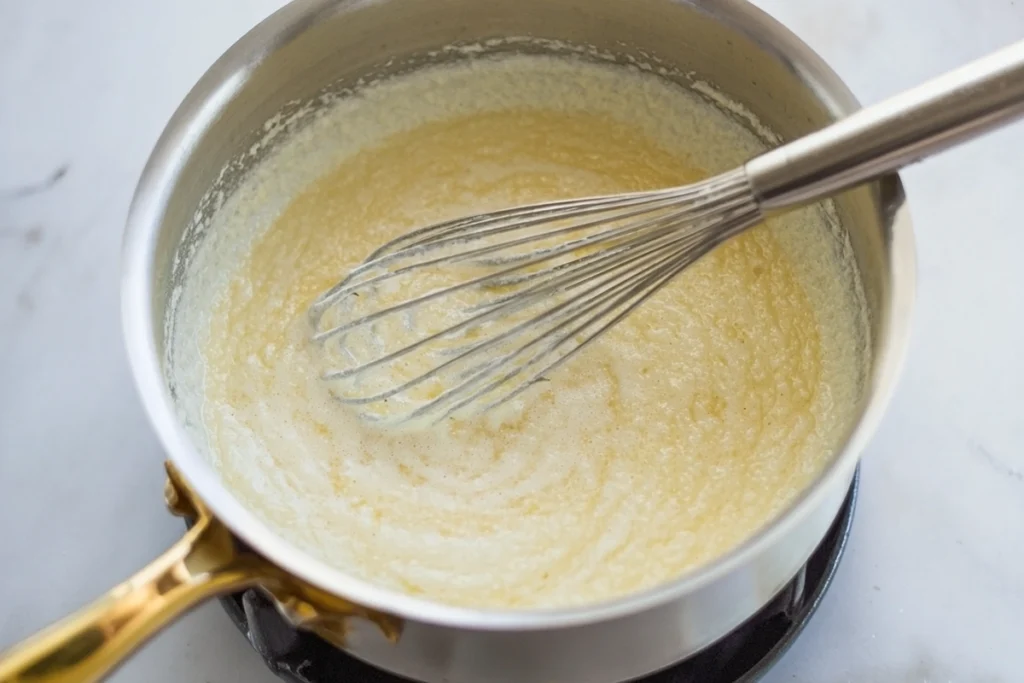 Butter and flour whisked together for cheese dip for pretzels
