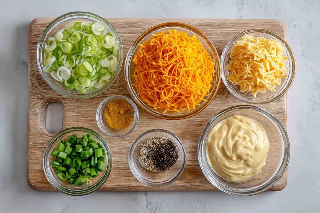 cheese savoury recipe ingredients arranged neatly on a countertop
