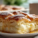 Cheesecake crescent rolls casserole with flaky golden top and creamy center