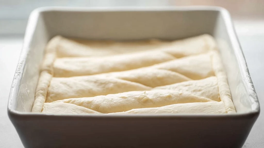 Sealing crescent roll dough layers for cheesecake crescent rolls casserole