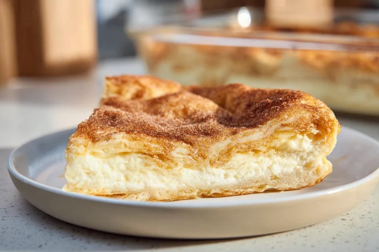 freshly baked cheesecake crescent rolls on a ceramic plate in a cozy kitchen