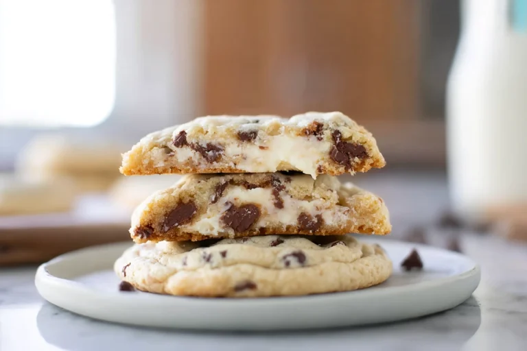 Cheesecake stuffed cookies plated warm on a modern ceramic plate