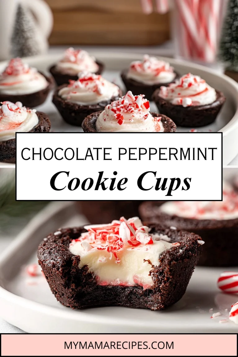 chocolate peppermint cookie cups with a bite taken showing creamy filling