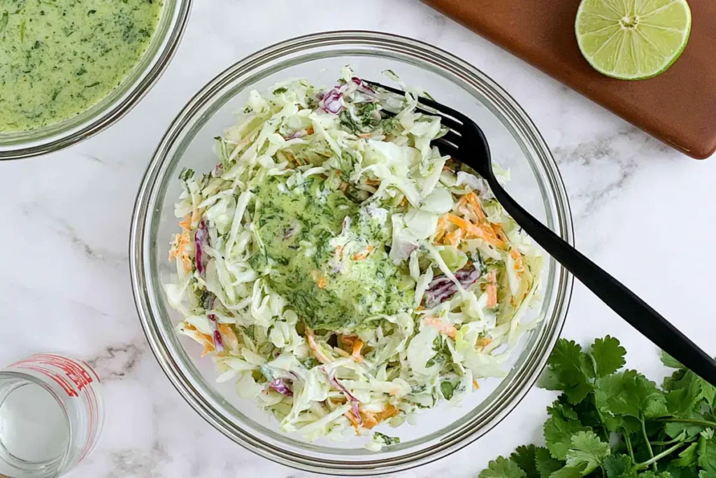 Shrimp Taco Recipe with Creamy Cilantro Lime Slaw 5 Creamy cilantro lime coleslaw for shrimp taco recipe