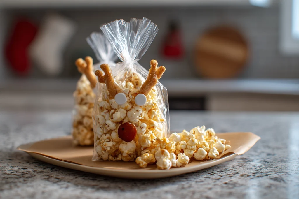 decorating cracker jack reindeer with eyes and red nose