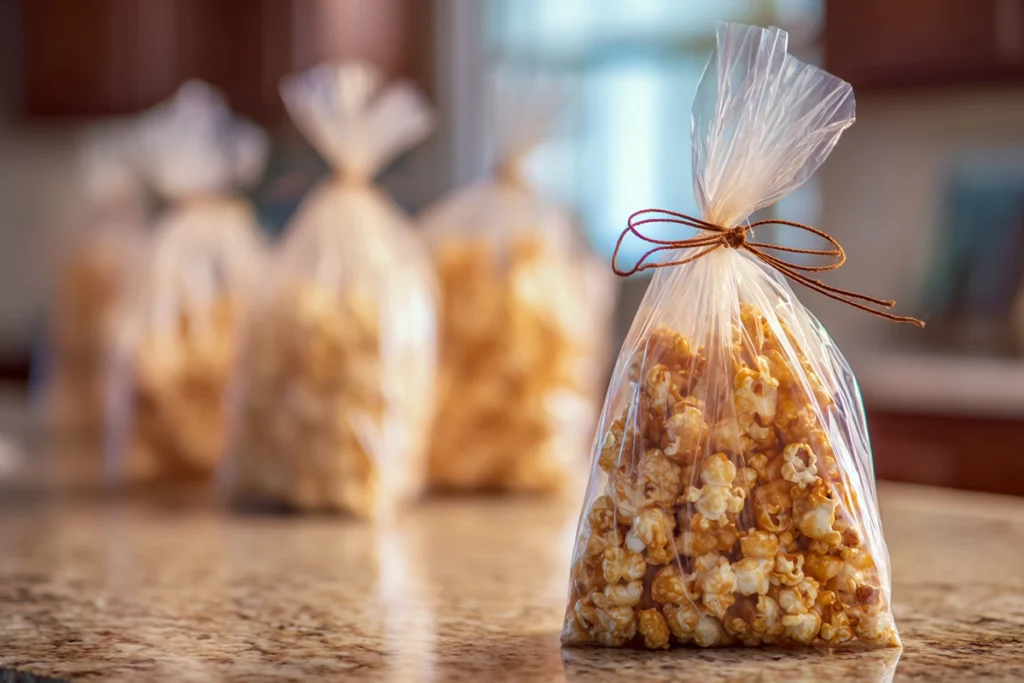 cracker jack reindeer bags filled with caramel popcorn