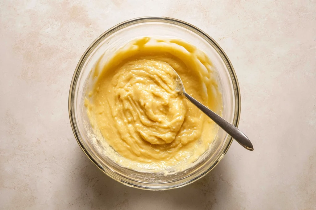 cream cheese banana bread batter mixing