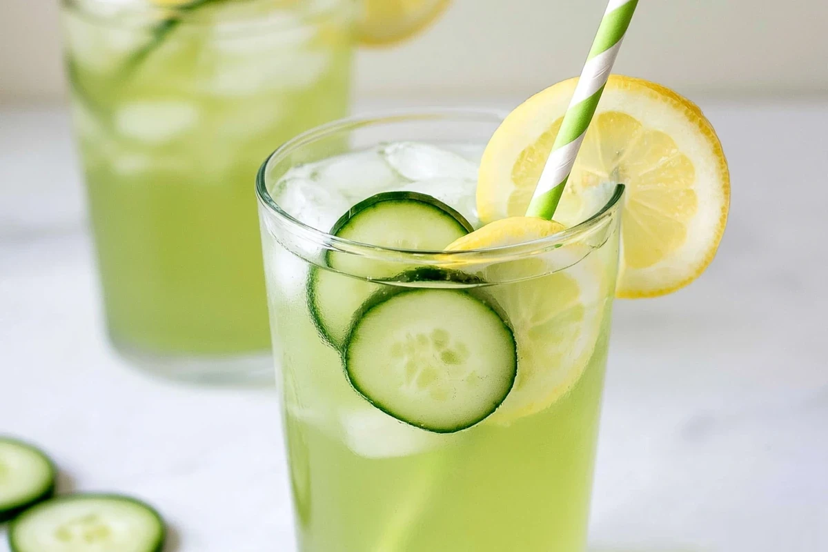 Cucumber Lemonade with Honey for Hot Summer Days 1 Mohamed Ayad's Cucumber Lemonade Recipe with cucumber rounds, lemon, honey, and ice