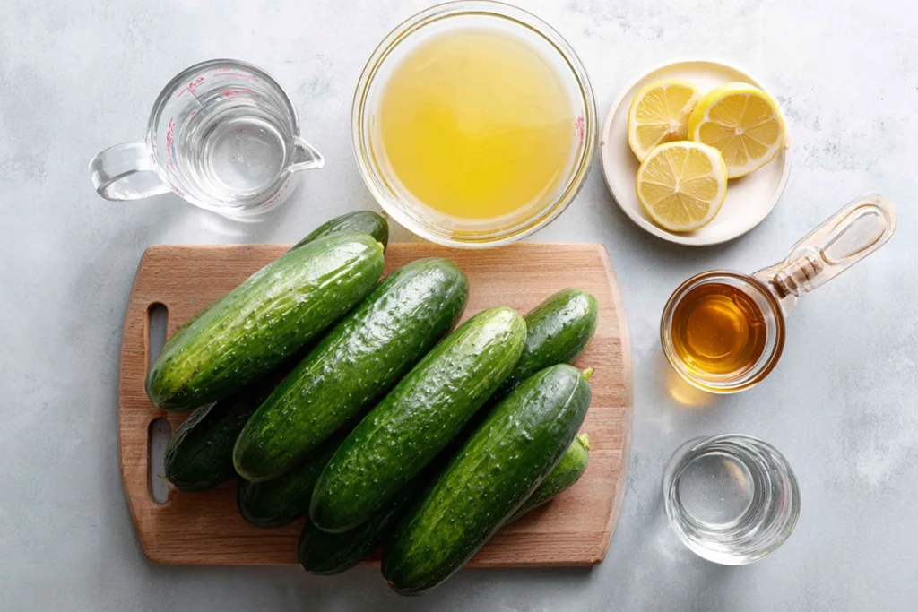Cucumber Lemonade with Honey That Tastes Like Summer in a Glass 7 ingredients for cucumber lemonade with honey arranged on a countertop