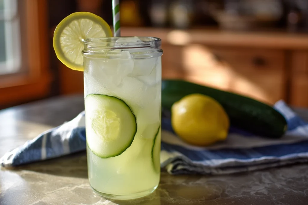 Cucumber Lemonade with Honey That Tastes Like Summer in a Glass 10 cucumber lemonade with honey freshly served and partially enjoyed
