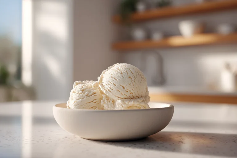 dandelion honey ice cream served fresh in a modern bowl