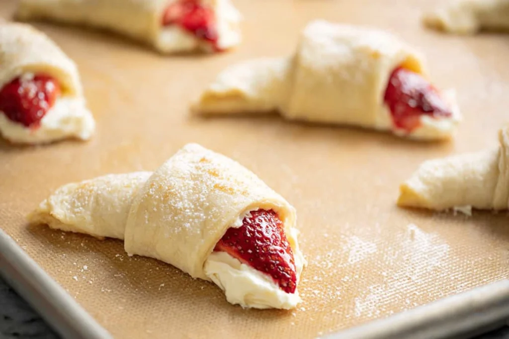Filling crescent dough for strawberry cheesecake rolls