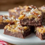 german chocolate fudge with coconut pecan topping on a plate