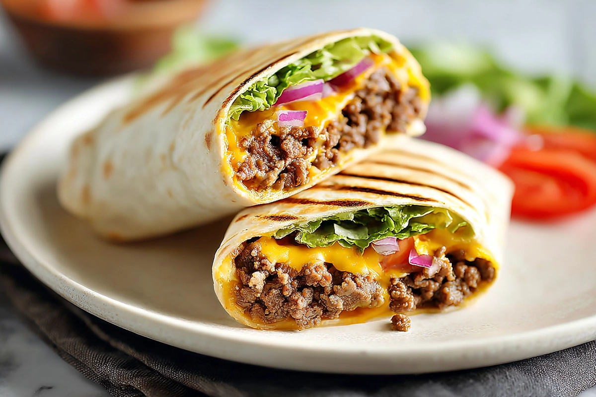 Grilled Cheeseburger Wraps: Portable and Packed with Flavor served fresh on a modern plate