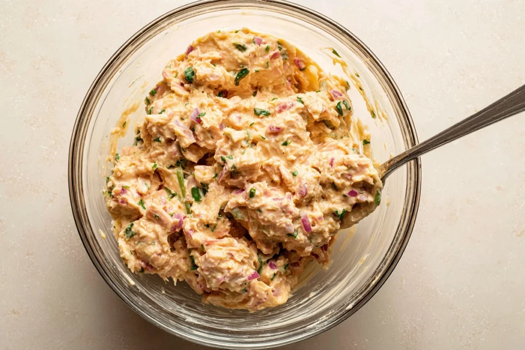 mixing tuna filling for joe the juice tuna sandwich copycat recipe