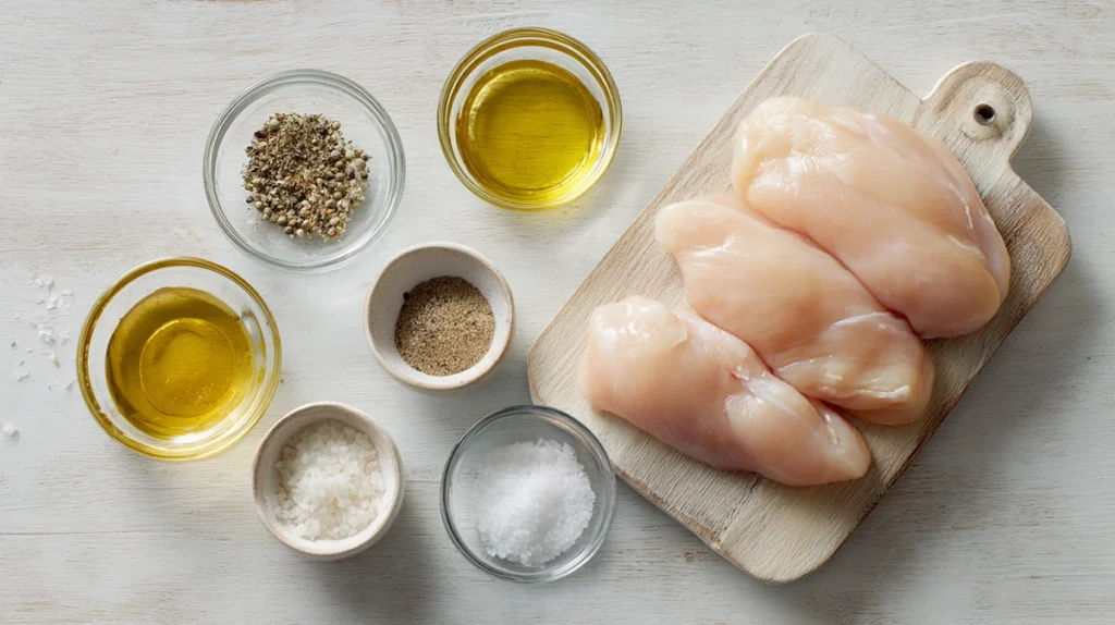 Meal Prep Chicken That Actually Makes the Week Easier 7 ingredients for meal prep chicken arranged on a kitchen counter