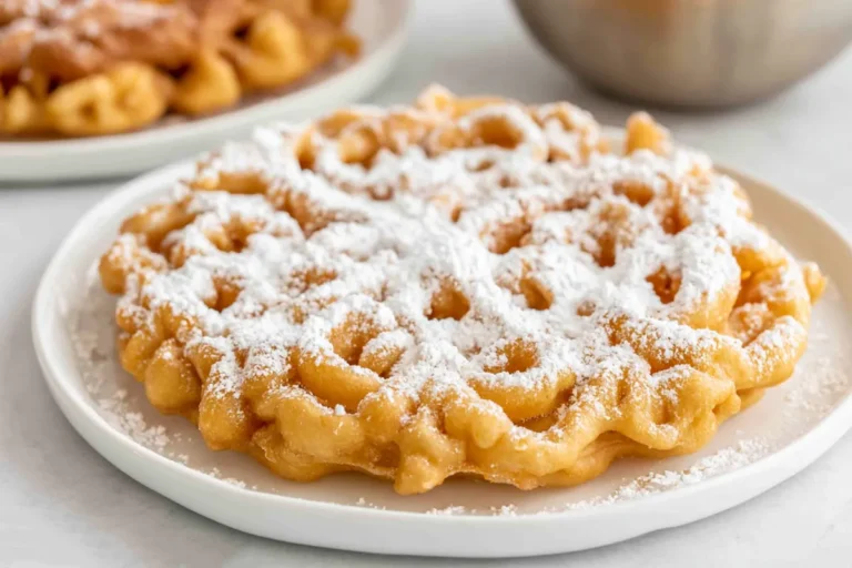 Mohamed Ayad's Funnel Cake Recipe with crisp golden swirls and powdered sugar