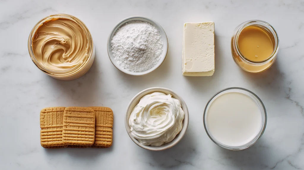 Ingredients arranged for making nutter butter pie