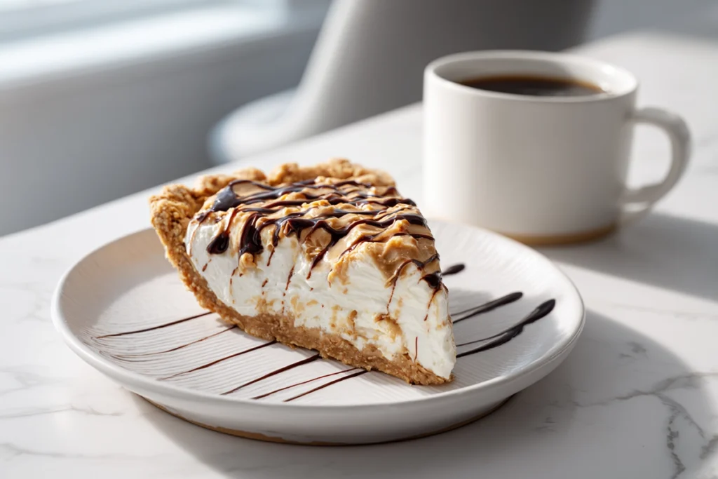 Served slice of nutter butter pie with coffee
